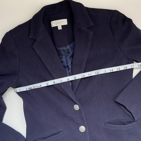 4P Talbots Navy Blue Cotton Knit Blazer Nautical Buttons Fully Lined w/ Pockets - Picture 9 of 11